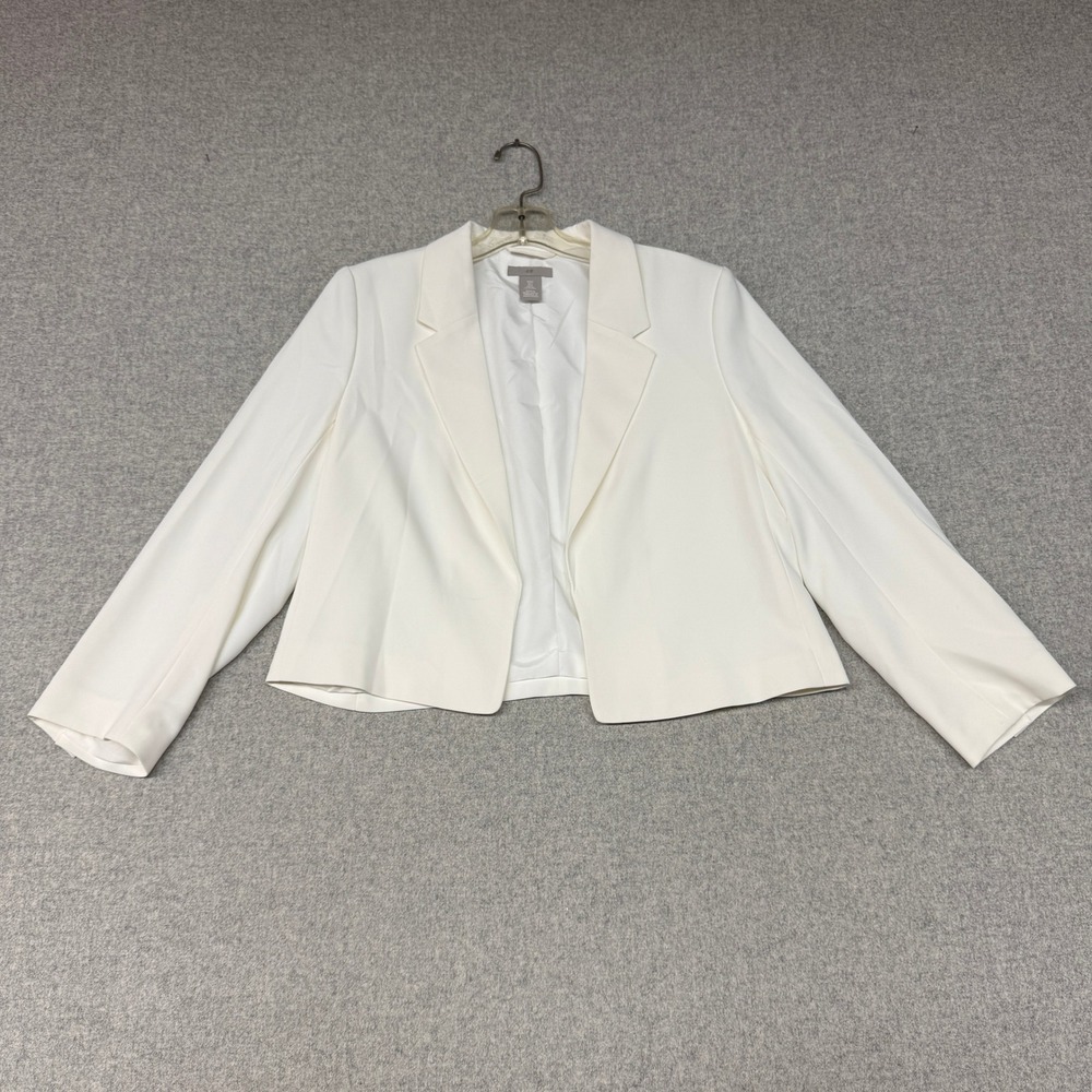 H&M | Open Front Cropped Blazer | S | White | Notched Lapel Lined Professional